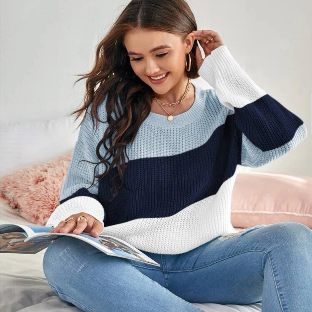 Color Block Drop Shoulder Sweater